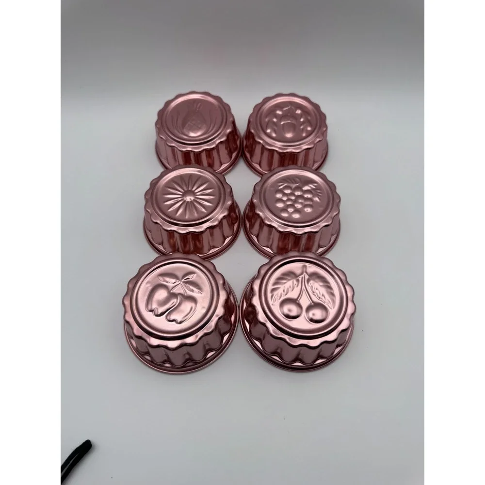 Vintage Rose Gold Aluminum Fruit Jelly Molds Set of 6 Mini Fluted Gelatin Tins